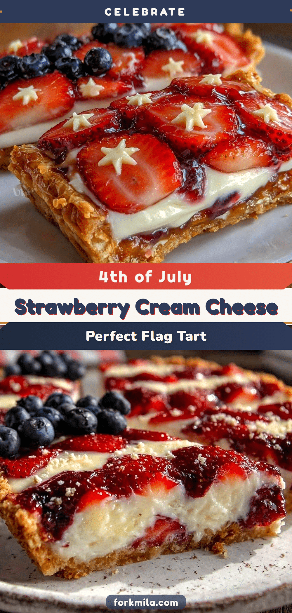 4th of July Strawberry Cream Cheese Flag Tart recipe