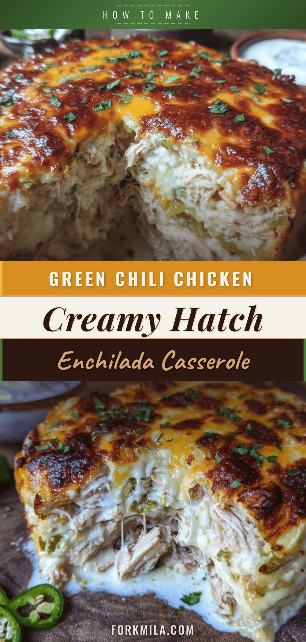 creamy hatch green chili chicken enchilada casserole recipe