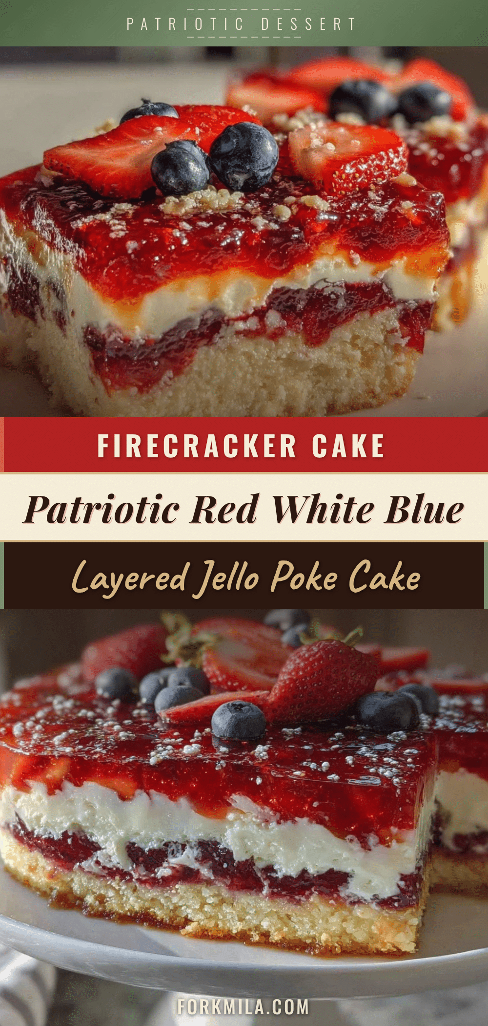 Festive Firecracker Red White and Blue Layered Jello Poke Cake recipe