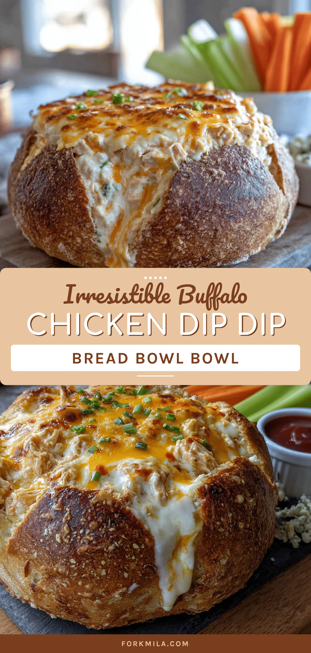 Buffalo chicken dip bread bowl recipe