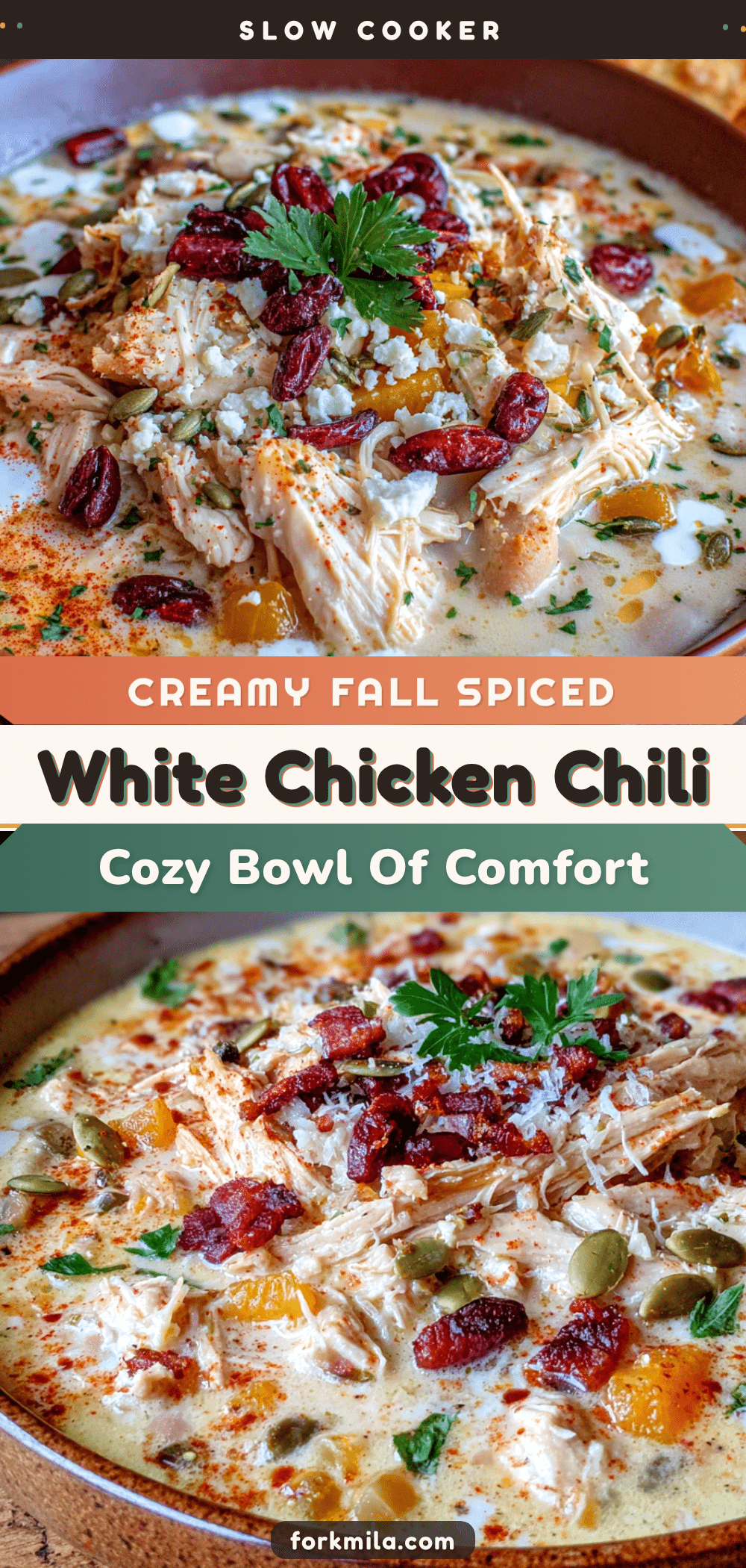 creamy crockpot white chicken chili with fall spices recipe