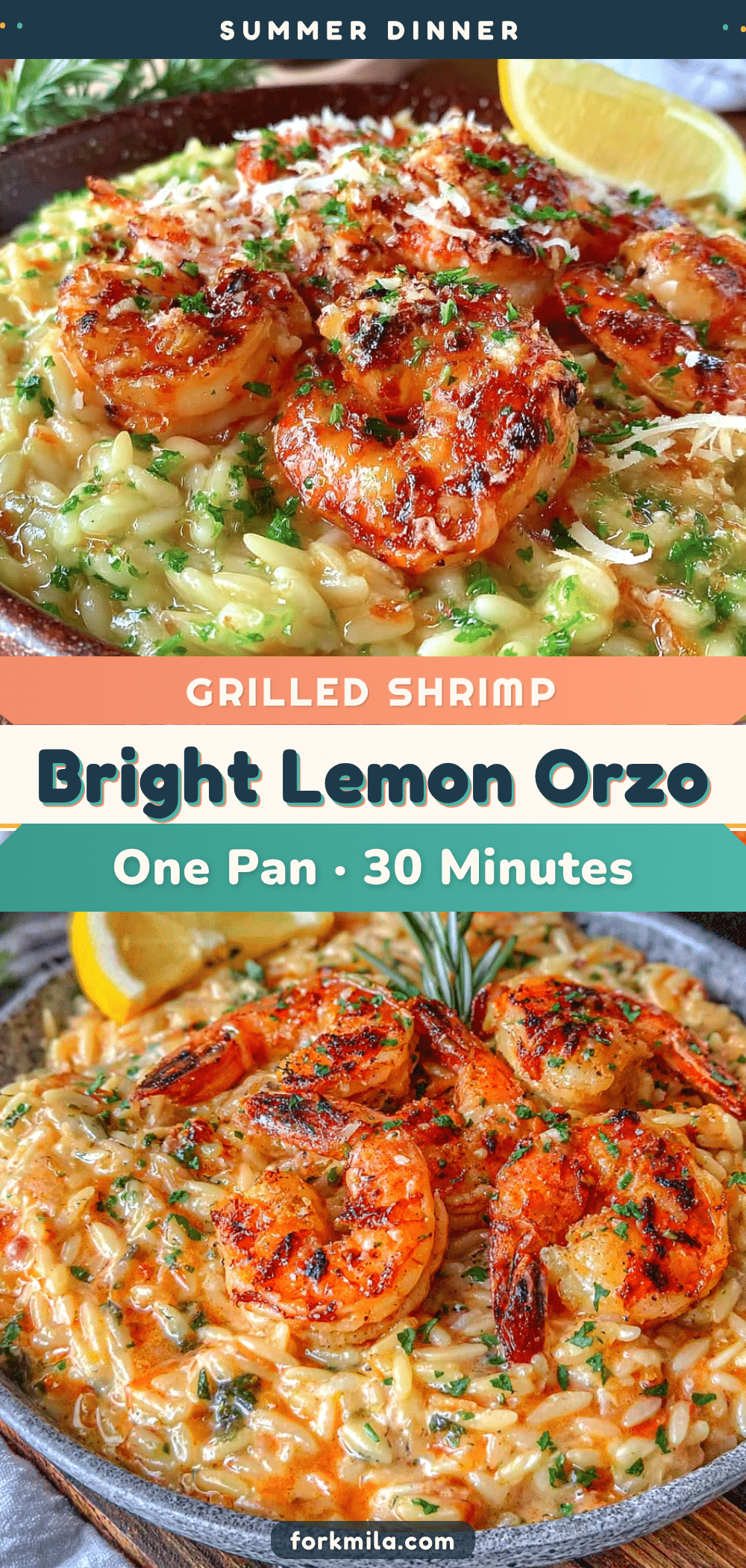 creamy one-pot lemon orzo with grilled shrimp recipe
