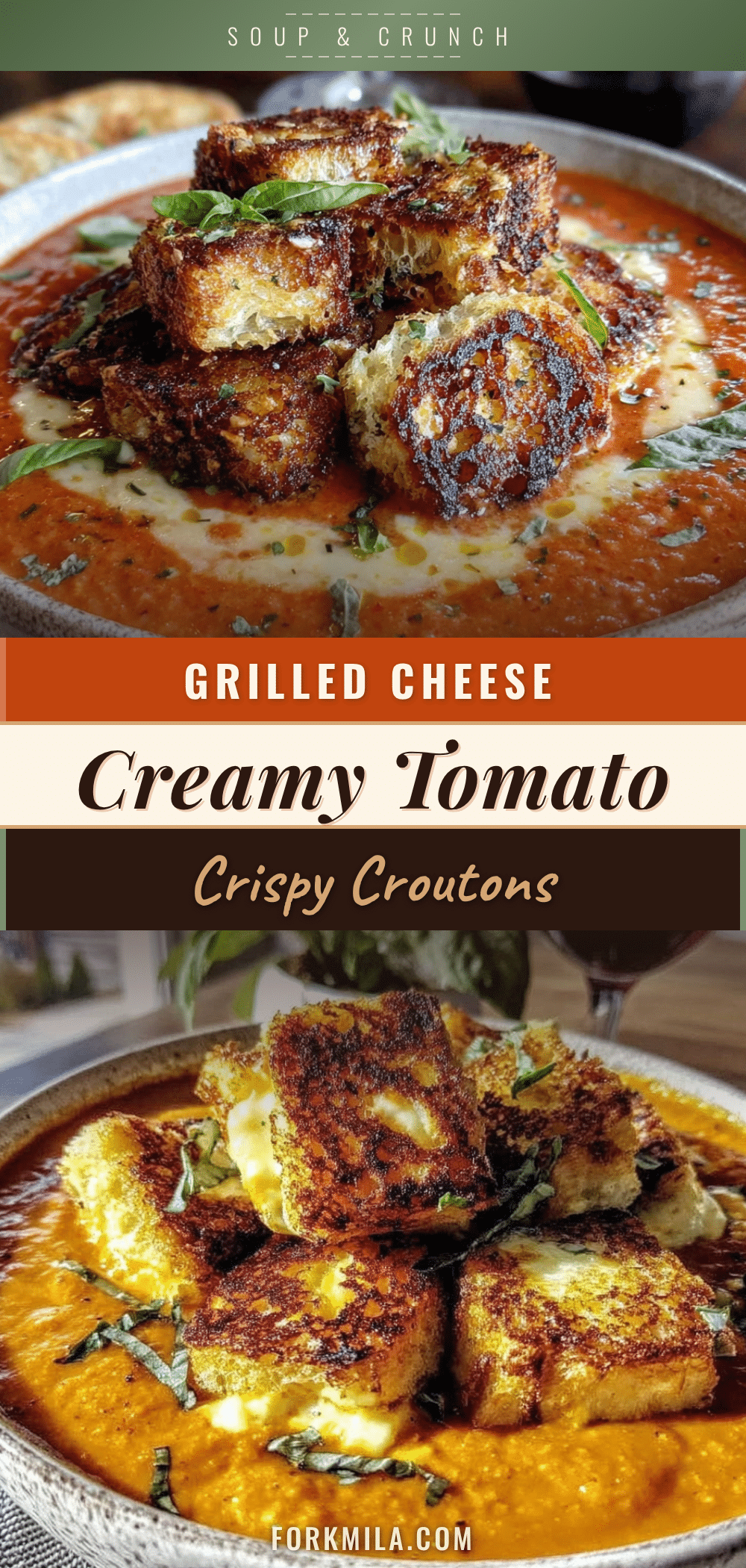 creamy tomato basil soup with grilled cheese croutons recipe