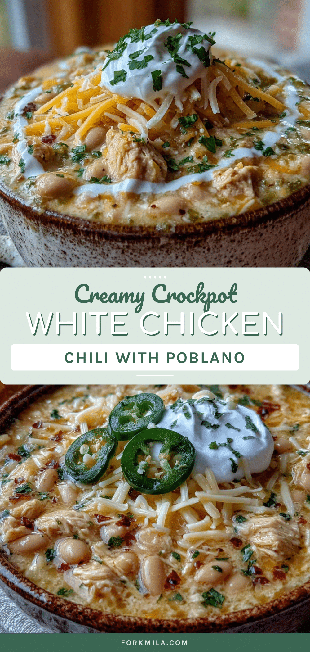 creamy crockpot white chicken chili with poblano peppers recipe