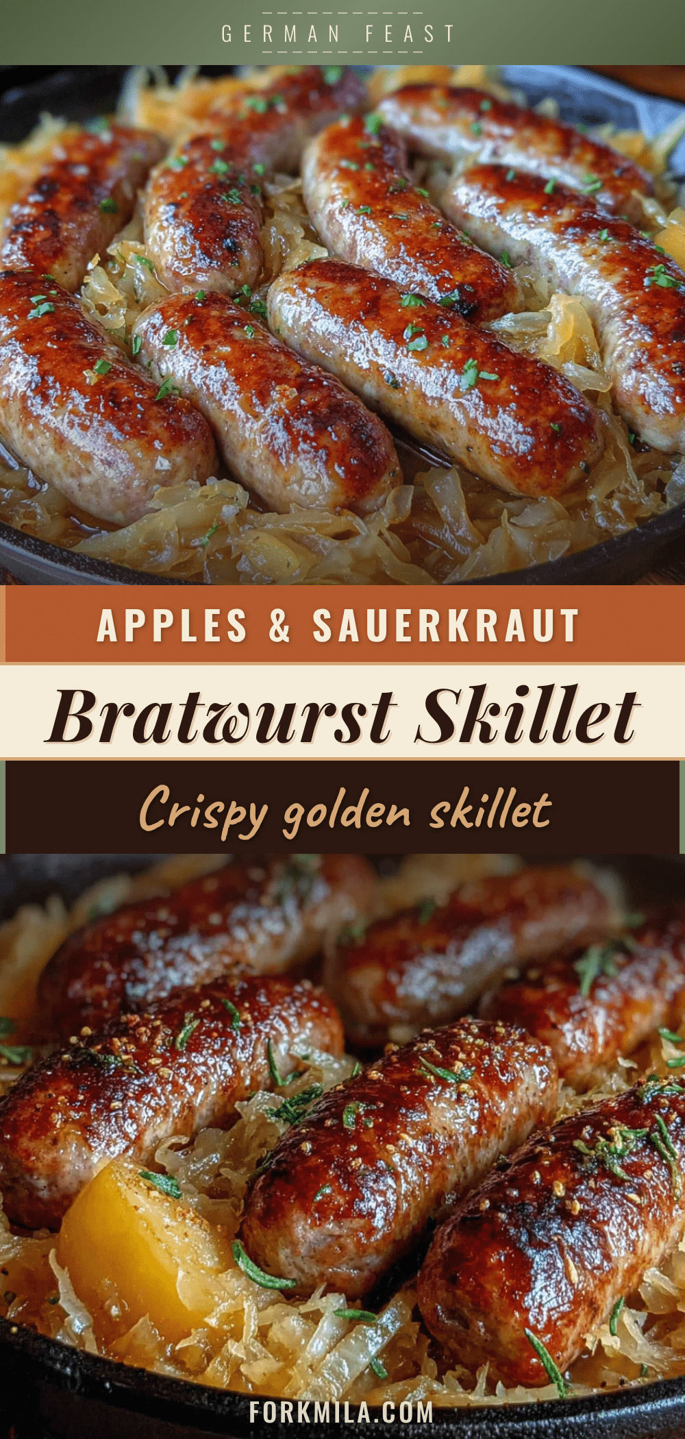 german bratwurst skillet with apples and sauerkraut recipe
