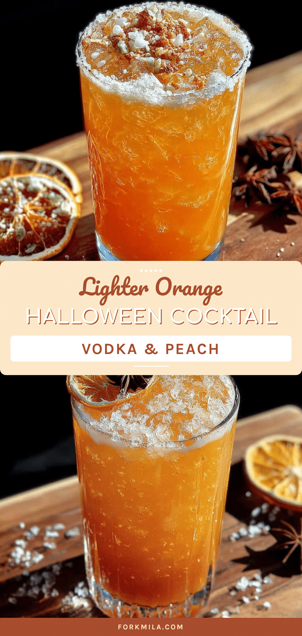 Lighter Orange Halloween Cocktail with Vodka and Peach recipe