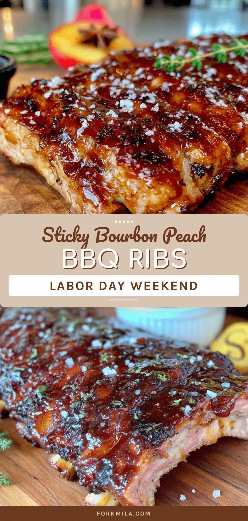 Sticky Bourbon Peach BBQ Ribs recipe